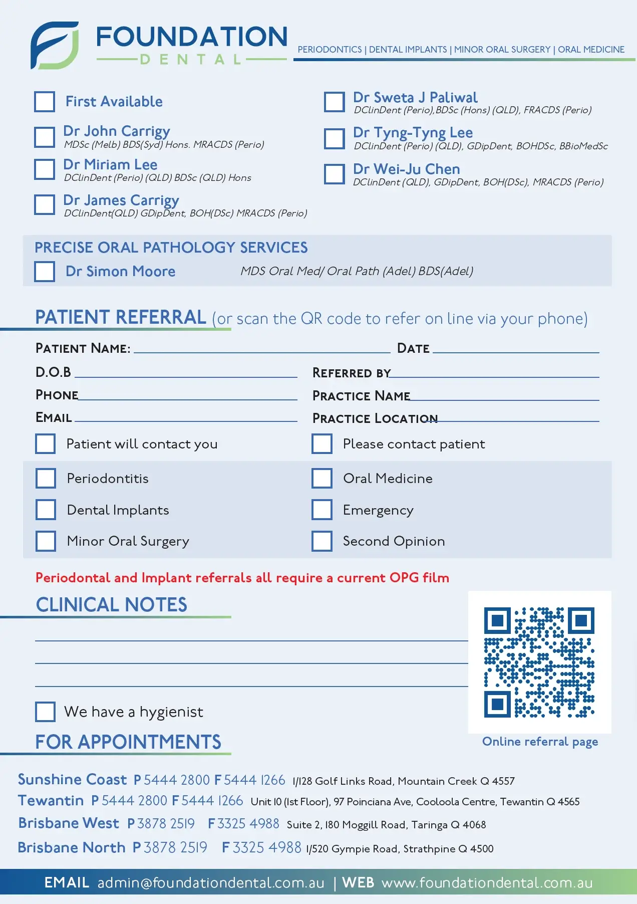 Foundation Dental Services patient form